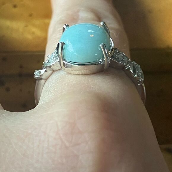 Natural Larimar Moissanite Sterling Silver Ring Size 10 - Picture 2 of 8